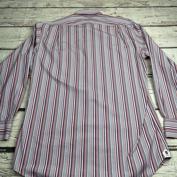 Peter Millar Men Button Down Shirt Size 16 Long Pink Blue Striped Long Sleeve - Picture 13 of 14